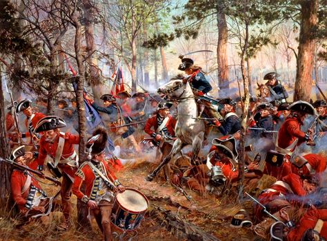 Battle Of Cowpens January 17, 1781: Maryland and Virginia Continentals surge into the 7th Regiment of Foot, also known as the Royal Fuzileers, seizing both the unit's colors in hand to hand combat. American Military History, Battle Of Waterloo, Colonial America, American Independence, Napoleonic Wars, Historical Art, Military Art, Military History, American History