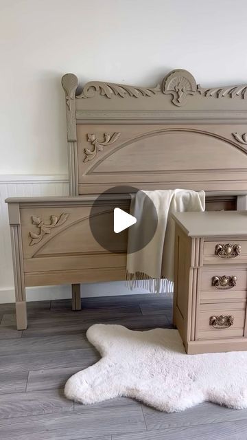 Crystal Waligory on Instagram: "The client wanted this bedroom set refinished in a lighter color to match their updated decor.  It will now be enjoyed for years to come!  This quick reel doesn’t begin to show the amount of work that went into this set.  It was quite the process… and I learned that bed frames are less fun to refinish than chairs 🤷🏼‍♀️. 

#furnituremakeover #furnitureflipping #antiquefurniture #furnitureflip #furnitureartist #beforeandafter #beforeandafterfurniture #fusionmineralpaint #fusionalgonquinwash #fusioninfluencer" Furniture Flip Bed, Waterfall Bedroom Set Makeover, Sand And Restain Dresser, Painting French Provincial Furniture Bedroom Sets, Flynnter Bedroom Set, Bed Makeover, Fusion Mineral Paint, Flipping Furniture, Bedroom Set