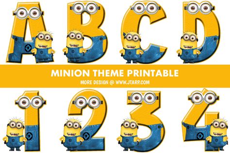 Minion Alphabet Letters and Numbers Free Printables - JTarp Design Minion Font Letters, Minion Alphabet Letters, Minion Letters, Minion Printable, 5 Minions, Minion Font, Minion Classroom Theme, Minion Classroom, Birthday Tarpaulin Design