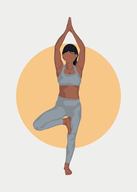 Yoga Poses Cartoon, Yoga Poses For Profile Picture, Tree Pose Yoga Illustration, Yoga Pose Illustration, Yoga Drawing Illustrations, Yoga Drawings, Tree Pose Yoga, Yoga Aesthetic Art, Yoga Tree Pose