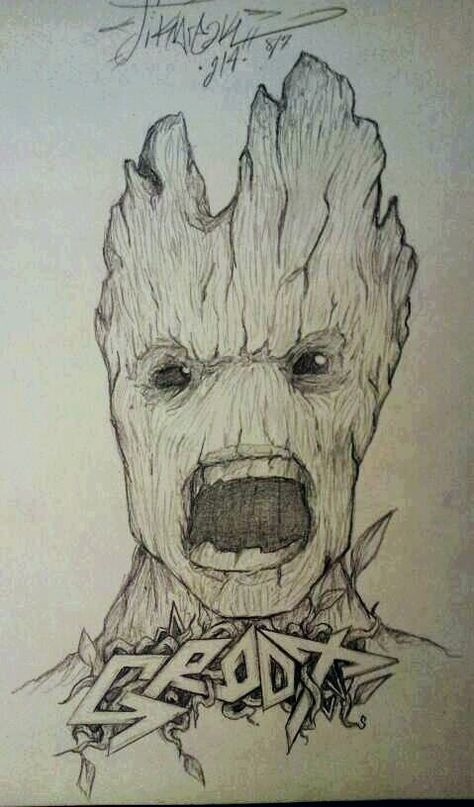 Groot draw by stikbreak Groot Drawing Sketches, Groot Drawing, Marvel Art Drawings, Avengers Drawings, Drawing Superheroes, Spiderman Drawing, Avengers Art, Marvel Drawings, Comic Book Artwork