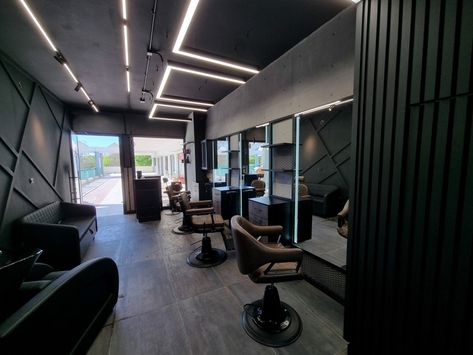 Small Barbershop Design, Barber Shop Waiting Area, Barber Room Ideas, Barbershop Design Interior Ideas, Shop Waiting Area, Small Barbershop Design Interior, Small Barbershop, Luxury Barbershop, Barbershop Design Interior