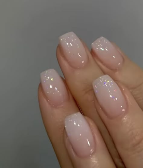 Light Shellac Nail Colors, Natural Birthday Nails, Nails Translucent, Natural Prom Nails, Clear Dipped Nails, Nails 2033, Ethereal Nails Short, Soft Pink Clear Nails, Wedding Nails Champagne Ivory