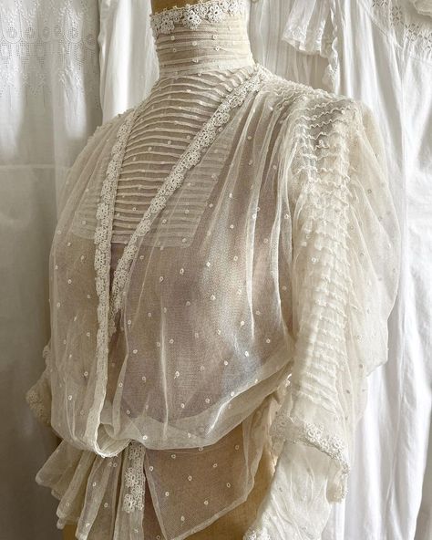 A-MODERNE VINTAGE on Instagram: “✨Beautiful Victorian/ Edwardian dotted tulle net blouse🌝🕊🌝Available on Etsy!✨” Edwardian Fashion Modern, Modern Edwardian Fashion, Edwardian Shirtwaist, 1800s Dresses, Edwardian Blouse, Net Blouse, Tea Gown, Victorian Blouse, Net Blouses