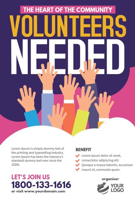 Design created with PosterMyWall Volunteer Poster Design Ideas, Recruitment Poster Design Ideas, Volunteer Flyer, Community Poster, Neon Inspiration, Community Service Ideas, Recruitment Ads, Charity Poster, Volunteers Needed