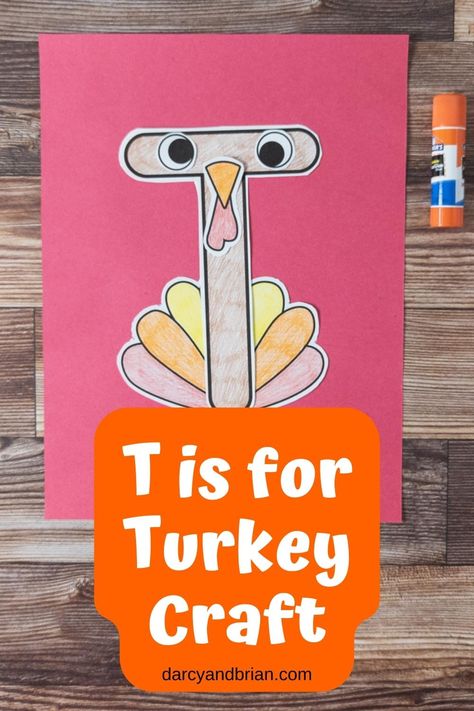 Engage your little ones with this adorable turkey craft! Free printable included for easy cut and paste. Practice coloring, handwriting, and fine motor skills while exploring the letter T. Perfect for preschool and kindergarten letter of the week activities. Don't miss out on this fun Thanksgiving activity! Grab your free printable now and get crafting! Letter T Turkey Craft, T For Turkey Craft, T Is For Turkey Preschool, Letter T Crafts For Preschool, Thanksgiving Pictionary, Turkey Alphabet, T Is For Turkey, Turkey Crafts For Preschool, Letter T Crafts