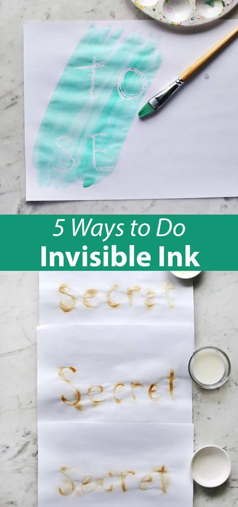 Invisible Ink - 5 Ways - Childhood Magic Halloween Invisible Ink, Invisible Ink Experiment, Magic Ink Diy, Invisible Ink Handprint, Magic For Kids Activities, Magic Stem Activities, Magic Experiments For Kids, Magic Science Experiments For Kids, How To Make Invisible Ink