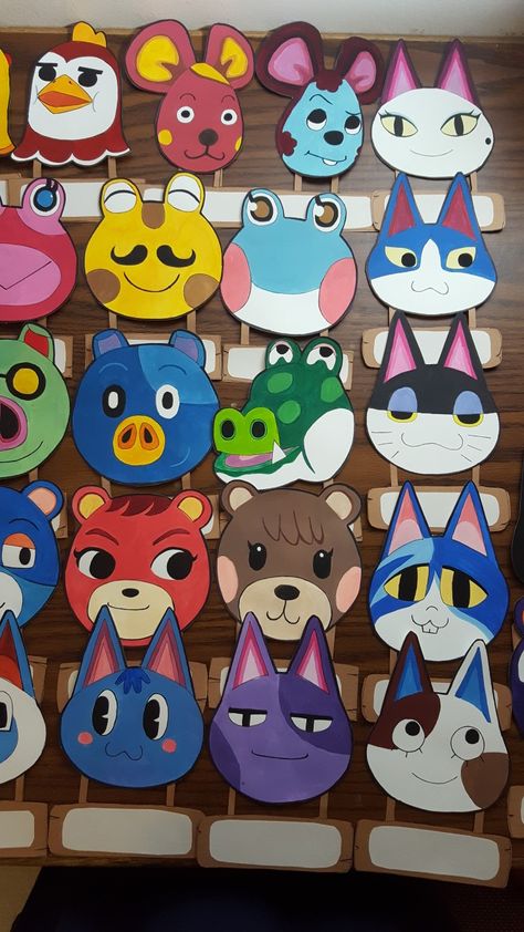 (1/2) My door decs! all hand painted acrylic on cardstock. these are villagers from the Animal Crossing game franchise. my Co made a handful of other species! Animal Crossing Classroom Theme, Acnh Classroom, Animal Crossing Door Decs, Animal Crossing Bulletin Board, Animal Crossing Classroom, Animal Crossing Painting, Animal Crossing Crafts, Easy Door Decs Ra, Ra Door Decs Cricut