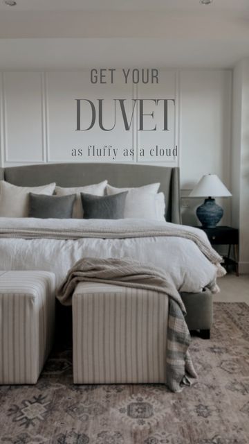 Samantha Potter | DIY & Decor on Instagram: "The key to the best sleep ever: sleeping under a comfort cloud ☁️. Want to shop this post?! Duvet, down alternative duvet insert, and bedding all linked in my LTK (link in bio). ☁️☁️☁️ #bedding #duvet #duvetcover #duvetcovers #makingthebed #cljsquad #smmakelifebeautiful #primarybedroom" Oversize King Duvet Cover, Double Duvet On Bed, Duvet Insert Hack, Best Duvet Insert, Duvet Hack, Fluffy Duvet Insert, Coastal Boho Kitchen, Pottery Barn Duvet, Fluffy Duvet