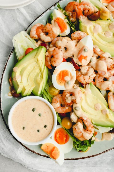 Shrimp And Crab Louie Salad, Shrimp Louis Salad, Shrimp Louie Salad Recipe, Shrimp Salads For Dinner, Louie Dressing Recipe, Louie Salad Recipe, Shrimp Louis, Shrimp Salad Recipes Healthy, Shrimp Louie Salad