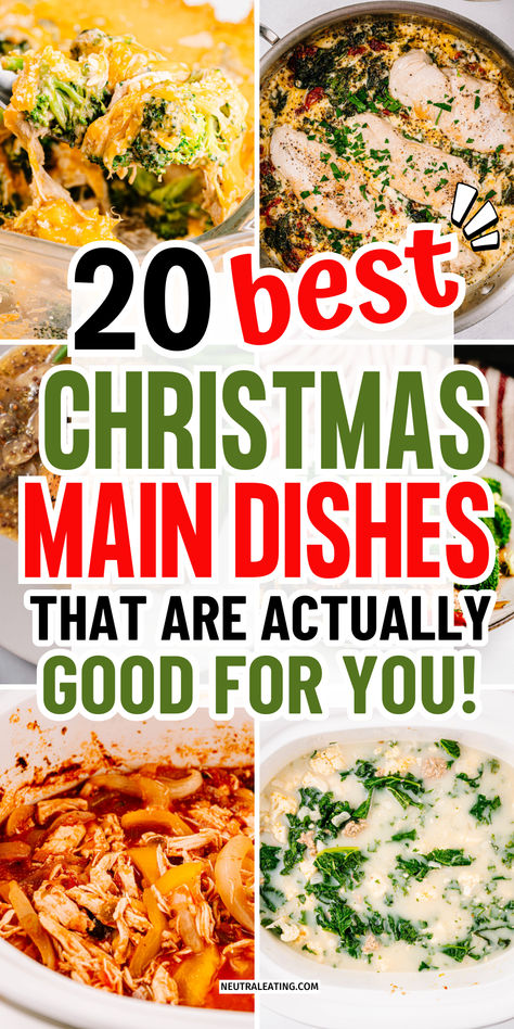 Collage of easy Christmas dinner main course dishes perfect for Christmas food dinner and the best Christmas Eve meal with xmas appetizers. Christmas Potluck Recipes, Holiday Dessert Recipes Christmas, Christmas Dinner Main Course, Christmas Dinner Buffet, Quick Healthy Dinner Recipes, Vegetarian Christmas Recipes, Christmas Main Dishes, Traditional Christmas Dinner, Christmas Breakfast Ideas