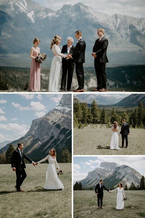 Beautiful Banff elopement at Tunnel Mountain Reservoir. To see more of this intimate wedding, visit Teller of Tales Photography.   #mountainelopement #adventureelopement #banffelopement #elopementideas #elopementphotographer #banffwedding #elopement Banff Micro Wedding, Banff Elopement, No Distractions, Banff Wedding, Elopement Planning, Mountain Elopement, Wedding Team, Fairy Godmother, Groom Suit