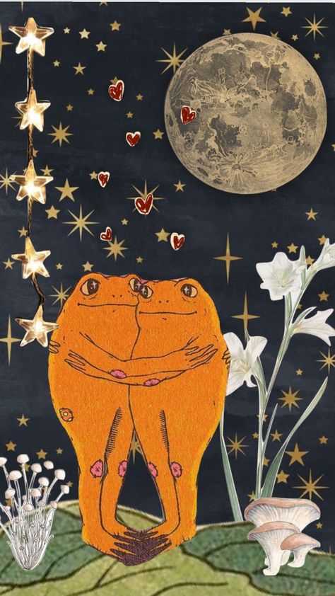 frogs in love :) Two Animals In Love Drawing, Couples Pottery Painting Ideas, Frog Couple Drawing, Frog Couple Tattoo, Frog Art Wallpaper, Frogs Holding Hands, Frog And Toad Phone Background, 2 Frogs In Love, Frogs In Love Drawing