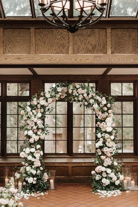 Blush And White Wedding Arch, White Green Blush Wedding Flowers, Flower Arch Wedding Indoor, Wedding Flower Arch Indoor, White And Pink Wedding Arch, Pink Flower Arch Wedding, Wedding Florals Winter, Green White Pink Wedding, Wedding Flower Arbor