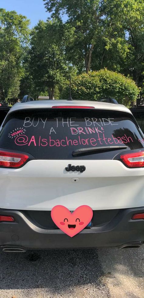 Bachelorette Window Paint Ideas, Bachelorette Car Window Paint Ideas, Venmo On Back Of Car, Bachelorette Party Car Window Paint, Bachelorette Car Decorations, 21st Birthday Car Window Venmo, Bach Car Writing, Bachelorette Car Window Paint, Car Writing On Windows For Bachelorette