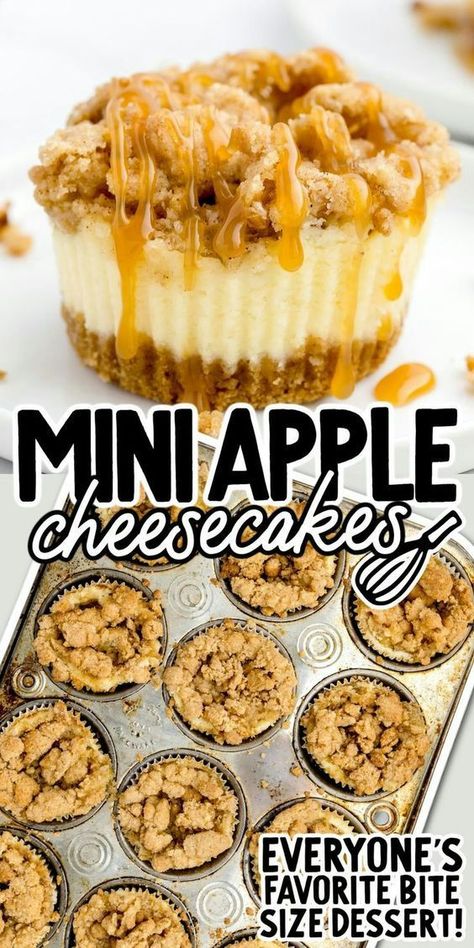 Mini Apple Cheesecakes Jonathan Apple Recipes, September Dessert Ideas, Apple Pie Filling Recipes Desserts, Mini Apple Cheesecake, Fall Desserts For A Crowd, Fall Dessert Recipes Apple, Apple Dessert Recipes Easy, Dessert For A Crowd, Apple Pie Cheesecake