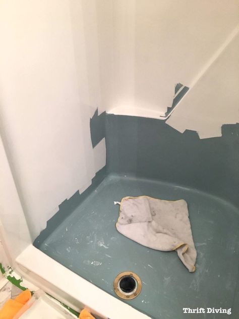 Shower Makeover Diy, Fiberglass Shower Stalls, Tub Insert, Painted Shower Tile, Tub Refinishing, Shower Makeover, Refinish Bathtub, Shower Inserts, Fiberglass Shower