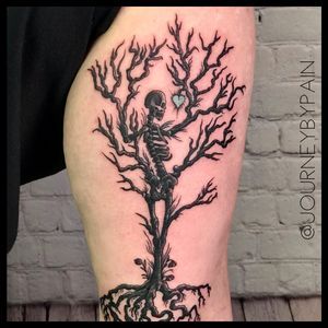 Tattoo uploaded by journeybypain • A black and grey skeleton tree i did for a friend :) #blackandgrey #miami #skeletontattoo #neotraditional #custom • 1097678 • Tattoodo Haunted Tree Tattoo, Spooky Tree Tattoo, Skull Tree Tattoo, Skeleton Tree, Hammer Tattoo, Tree Tattoo Forearm, Heart Bones, Roots Tattoo, Miami Tattoo