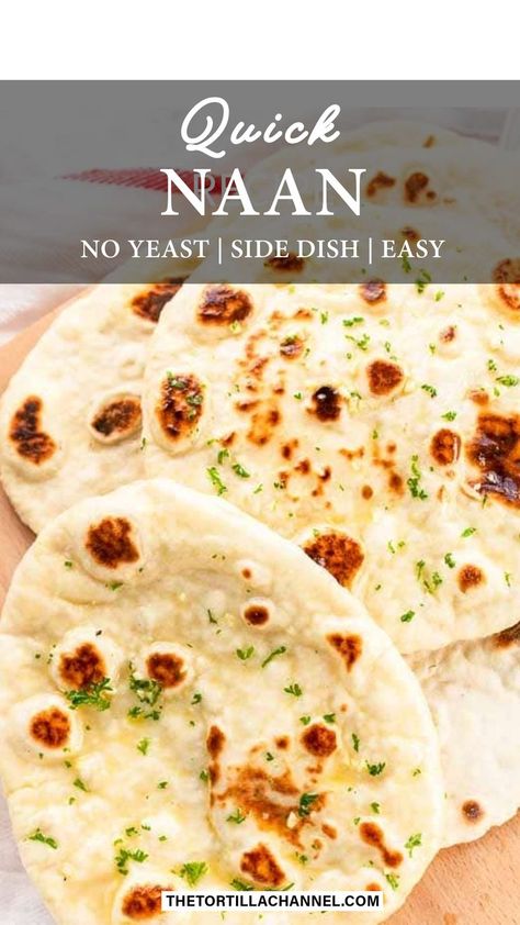 Easy Naan Recipe Garlic Naan Recipe No Yeast, Garlic Naan Bread Recipe Easy, Easy Naan Bread Recipe No Yeast, No Yeast Naan Bread, Yeast Naan Bread, Quick Naan Bread Recipe, Naan Bread Recipe No Yeast, Quick Naan, Indian Naan Bread Recipe