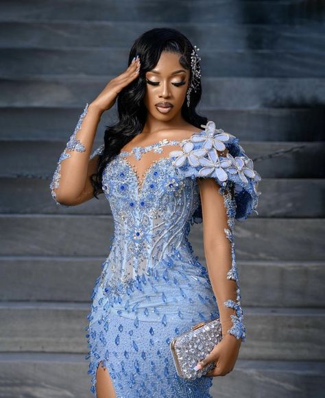 Blue Mermaid Prom Dress, Nigerian Lace Styles Dress, Prom Dress Inspo, Prom Photoshoot, Classy Prom, Prom Inspiration, African Prom Dresses, Gorgeous Prom Dresses, Prom Girl Dresses