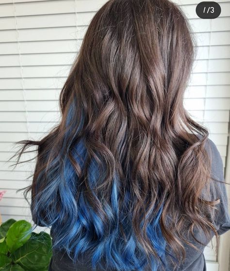 Navy Blue Tips Hair, Blue Underhair, Blue Hair Ends, Hair Dipped Ends Blue, Midnight Blue Hair Ombre, Blue Balyage Long Hair, Navy Blue Hair, Blue Ombre Hair, Peekaboo Hair