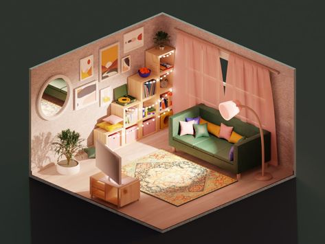 3D Isometric Living room Isometric Room 3d, Isometric Living Room, Zine Graphic Design, Environment Website, 3d Isometric Room, 2000s Graphic Design, Graphic Design 90s, Graphic Design 80s, Board Rooms