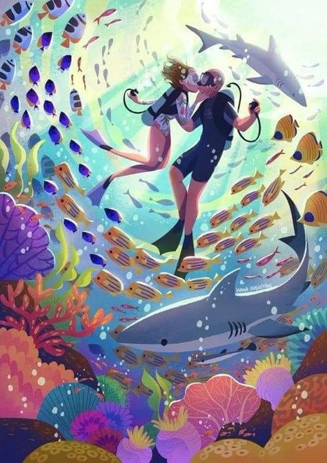 Under The Ocean Illustration, Underwater Drawing, Ocean Illustration, Sea Illustration, Water Illustration, Under The Ocean, Underwater Art, Arte Inspo, Children Book