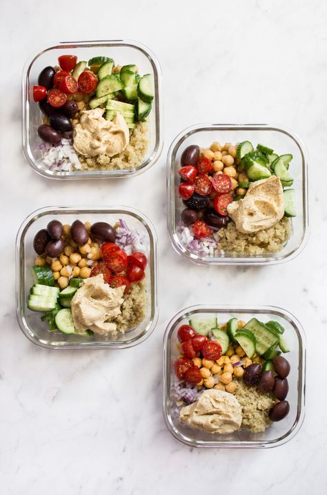 These simple, healthy, and delicious Mediterranean vegan meal prep bowls have quinoa, chickpeas, hummus, and an assortment of veggies. Easily prepare meals for the week with this recipe! Makes a tasty clean eating lunch or dinner. Mediterranean Vegan, Eating Quotes, Quick Vegan Meals, Clean Eating Lunch, Prep Bowls, Eating Plan, Meal Prep Bowls, Vegan Meal Prep, Vegan Meal