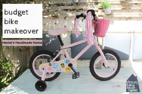 Bike Ideas Paint, Bike Makeover Diy, Paint Bike Diy, Kids Bike Decorating, Kids Bike Makeover, Bicycle Makeover, Bike Makeover, Toddler Girl Bike, Toddler Bike