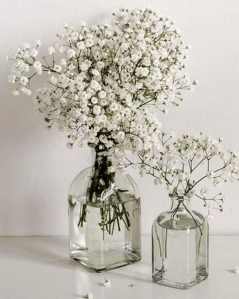 White Flowers Home Decor, Gypsophila In Vase, Bridal Shower White Flower Arrangements, Minimalist Flower Decor, Small White Flowers Aesthetic, Minimalistic Bridal Shower Ideas, Baby Breath Arrangement, Minimalist Bridal Shower Ideas, Minimalist Centerpiece Wedding