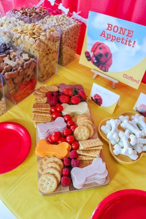 I'm sharing a guide for planning a Clifford movie watch party or a Clifford the Big Red Dog birthday party. I've got Clifford the Big Red Dog party decorations, Clifford birthday party supplies, Clifford party food, Clifford crafts, Clifford the Big Red Dog party favors, and free Clifford the Big Red Dog printables! Click or visit FabEveryday.com for everything you need for a Clifford birthday party theme. Dog Birthday Party Theme Free Printable, Outdoor Dog Birthday Party, 3rd Birthday Party Dog Theme, Clifford 1st Birthday Party, Food For Puppy Theme Party, Dog's Birthday Party, Dog Birthday Party Snacks, Dog Birthday Favors, Clifford Party Ideas