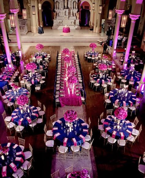 I like the color scheme. Not what I would have chosen, but it looks good here Fuschia Wedding, Wedding Reception Themes, Purple Wedding Decorations, Magenta Wedding, Bridesmaid Groomsmen Gifts, Fuchsia Wedding, Vibrant Wedding, Hot Pink Weddings, Purple Wedding Theme