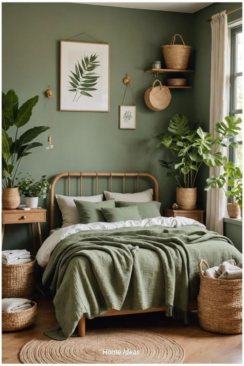 #homedecor #homedecoration #homedecoridea #homedecortips #homedecorinspo #homedecorative #homedecortions #homedecor4seasons #bedroom Sage Green Boho Room, Green Bedroom Ideas Wall, Sage Green Rooms, Farmhemian Bedroom, Boho Green Bedroom, Bedroom With Green Walls, Green Farmhouse Bedroom, Rome Ideas, Boho Style Bedroom Ideas