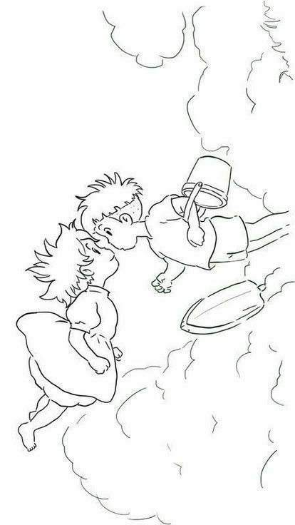 Gibli Studio Coloring Pages, Studio Ghibli Outline, Ghibli Lineart, Ponyo Sketch, Ghibli Coloring Pages, Studio Ghibli Coloring Pages, Abstract Tattoo Ideas, 하울의 움직이는 성, Illustration For Kids