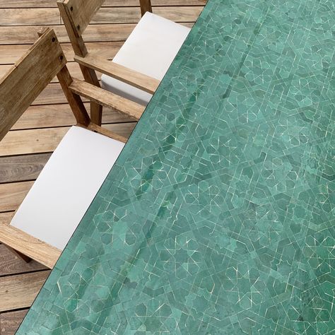 Table Zellige Motif Anjuna Vert V4 - Art et Sud Déco Table Zellige, Door Room, Room Doors, Bar Table, Outdoor Table, Garden Ideas, Home And Garden, House Design, Home Decor