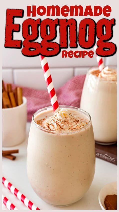 Nothing says Christmas like a glass of best homemade eggnog! This holiday treat is super simple to make with our easy eggnog recipe. And if you think you don't like eggnog, you've never tried home made egg nog before! This eggnog recipe without alcohol is perfect for the whole family to enjoy! So try this DIY, non-alcoholic treat this December! Angel Rolls, Easy Eggnog Recipe, Nut Bars Recipe, Egg Nog Recipe Easy, Homemade Eggnog Recipe, Alcoholic Eggnog, Warm Drinks Recipes, Eggnog Recipe Homemade, Homemade Crescent Rolls