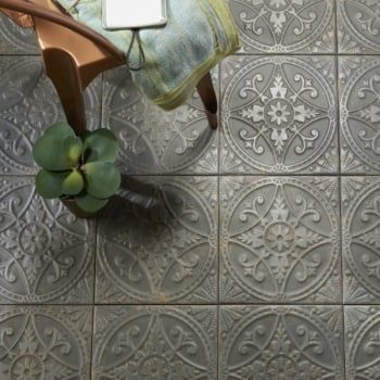 Ca’Pietra Brooklyn Embossed Ceramic Pewter Tile - Flooring from Period Property Store UK Ca Pietra, Tin Tiles, Interior Floor, Wall And Floor Tiles, Stone Tiles, Porcelain Ceramics, Commercial Interiors, In America, Wall Tiles