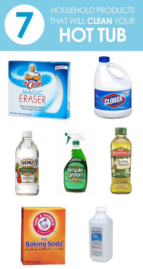 The good news is, you don’t always have to run to the store to pick up cleaning chemicals for your hot tub. There are quite a few products that I’m sure you already have in your house that will help clean your hot tub. You’ll be surprised at some of these. Hot Tub Filter Cleaner Diy, Hot Tub Cleaning Tips, How To Clean A Hot Tub, Hot Tub Cleaning Hacks, Hot Tub Care Tips, Clean Hot Tub, Tub Board, Hot Tub Maintenance, Hot Tub Cleaner