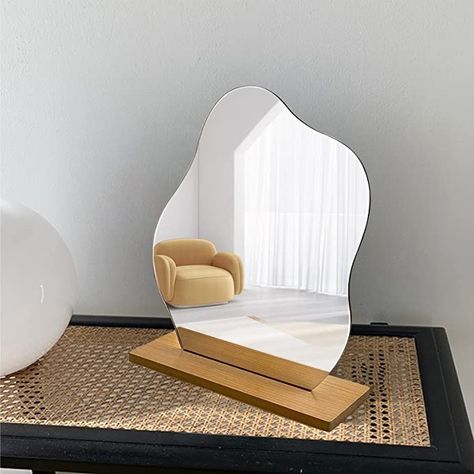 Acrylic Makeup Mirror for Desk with Stand-Aesthetic Desk Decor, Desk Mirror Office Cubicle, Irregular Aesthetic Vanity Mirror for Minimal Space Decor, Asymmetrical Cloud Mirror Aesthetic Vanity Mirror, Mirror For Desk, Acrylic Aesthetic, Aesthetic Vanity, Mirror Office, Cloud Mirror, Mirror Makeover, Face Mirrors, Aesthetic Desk