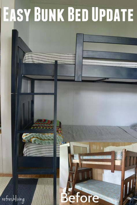 painted bunk beds with fabric Painted Bunk Beds, Bunk Bed Designs For Teens, Kids Room Bunk Beds, Sharing Bed, Modern Bunk Beds, Diy Bunk Bed, Wooden Bunk Beds, Cool Bunk Beds, Bunk Beds With Stairs