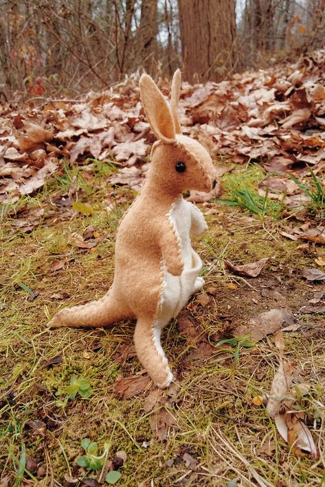 felt Australian animal stuffie, kangaroo plush Felt Kangaroo Pattern Free, Kangaroo Sewing Pattern, Felt Australian Animals, Felt Kangaroo, Sewn Toys, Market Crafts, Kangaroo Stuffed Animal, Diy Plush, Kangaroo Plush