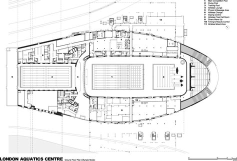 Zaha Hadid Architects, Hufton + Crow · London Aquatic Centre · Divisare Zaha Hadid Architecture Sketches, London Aquatics Centre, Zaha Hadid Architecture, 2012 Summer Olympics, Olympic Swimming, Ancient Greek Architecture, Architecture Model Making, Zaha Hadid Architects, Ground Floor Plan