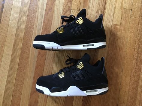 Nike Air Jordan 4 Retro Royalty Size 9.5 Black /Metallic Gold 136013 009 Get a price at https://copapair.com/nike-air-jordan-4-retro-royalty-size-9-5-black-metallic-gold-136013-009/ Jordan 4 Royalty, Jordan 4 Metallic Black, Jordan 4 Gold Black, Black And Gold Shoes Sneakers, Jordan 4 Outfit Women, Black And Gold Jordans, Air Jordan 4 Retro Military Black, Jordan Gold, Jordan 4 Outfit