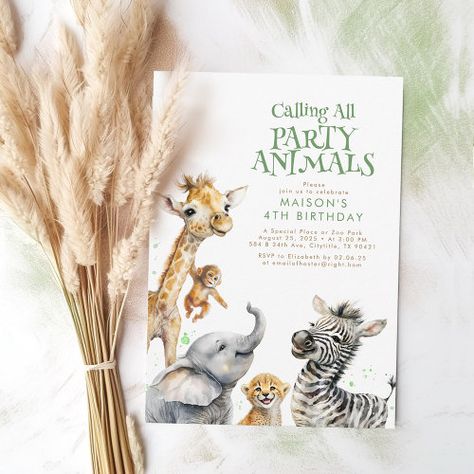 $2.92 | Calling All Party Animals Cute Safari Birthday #jungle safari animals birthday party, tropical fun cute party animals, little animals brown beige green, sweet baby animals calling all, kids birthday trendy wildlife sage, zoo fauna adventure awaits exotic, little elephant giraffe africa, baby monkey and zebra, little cheetah adorable african, wilderness savanna journey Calling All Party Animals, Tropical Birthday Invitations, Safari Birthday Invitation, 92nd Birthday, Safari Animals Birthday, Animals Jungle, Gender Neutral Baby Shower Invitations, Tropical Birthday, Animal Birthday Party