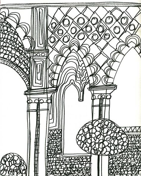 Alhambra Palace Drawing, Alhambra Palace, Architectural Sketches, So Far So Good, Historical Places, Historical Place, Architecture Sketch, Cross Stitching, Embroidery Inspiration