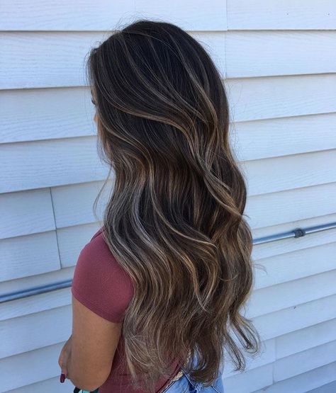 Balyage Long Hair Black Hair, Dark Hair W Highlights, Long Brown Hair With Highlights Balayage, Long Dark Brown Hair Balayage, Brown Bolyoge Hair, Dark Hair Color Ideas For Summer, Balayage Hair On Brown Hair, Dark Brown Hair With Face Framing Blonde, Half Balayage Brunettes