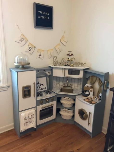 Kidkraft Kitchen Makeover, Kidkraft Kitchen, Play Kitchen Makeover, Home Daycare Ideas, Toddler Projects, Kids Play Kitchen, Home Daycare, Diy Play Kitchen, Room Additions