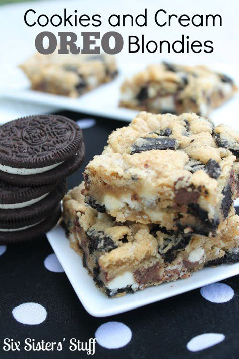 Oreo Blondies, Oreo Fluff, Cookies N Cream, Blondies Recipe, Cookies N Cream Cookies, Cookie Bar, Bar Recipes, Almond Cakes, Bar Cookies