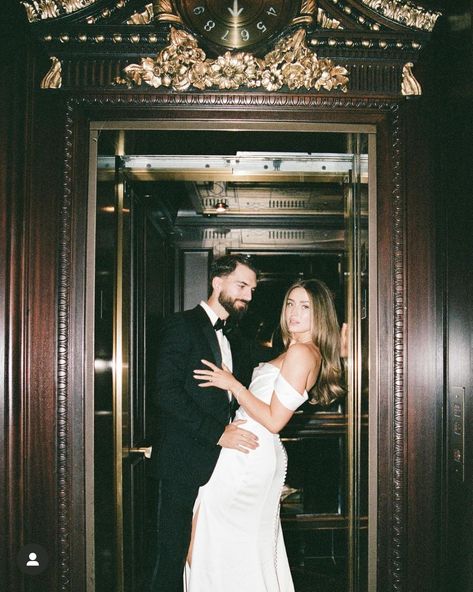 Elevator Photoshoot Wedding, Wedding Photography Elevator, Wedding Hotel Pictures, Hotel Lobby Wedding Photos, Elevator Wedding Photo, Hotel Room Wedding Photos, Hotel Wedding Photos, Hotel Room Engagement Photos, Hotel Wedding Photography