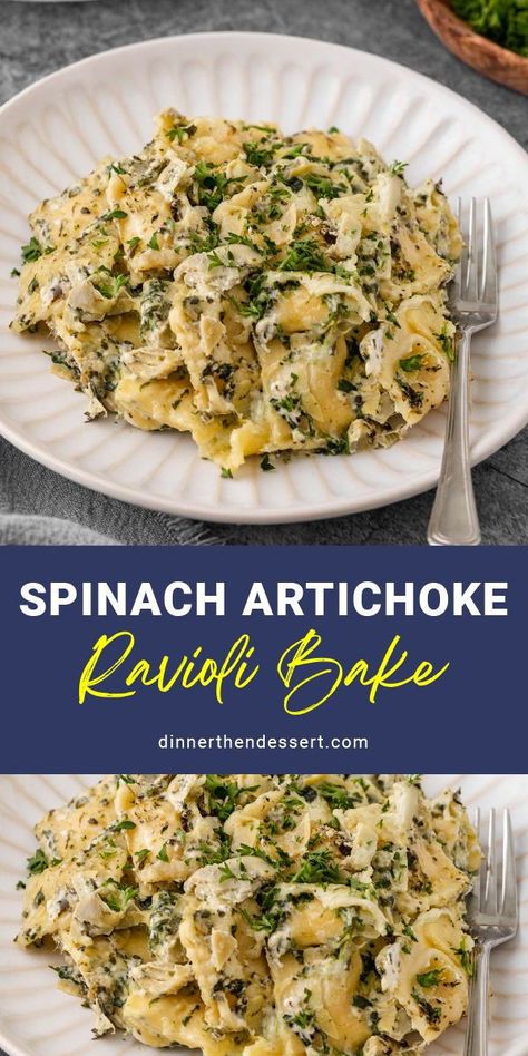 Cheese Ravioli Lasagna, Spinach Artichoke Ravioli, Artichoke Ravioli, Baked Ravioli Recipe, Artichoke Sauce, Layered Pasta, Cream Cheese Spinach, Spinach Ravioli, Quick Easy Healthy Meals